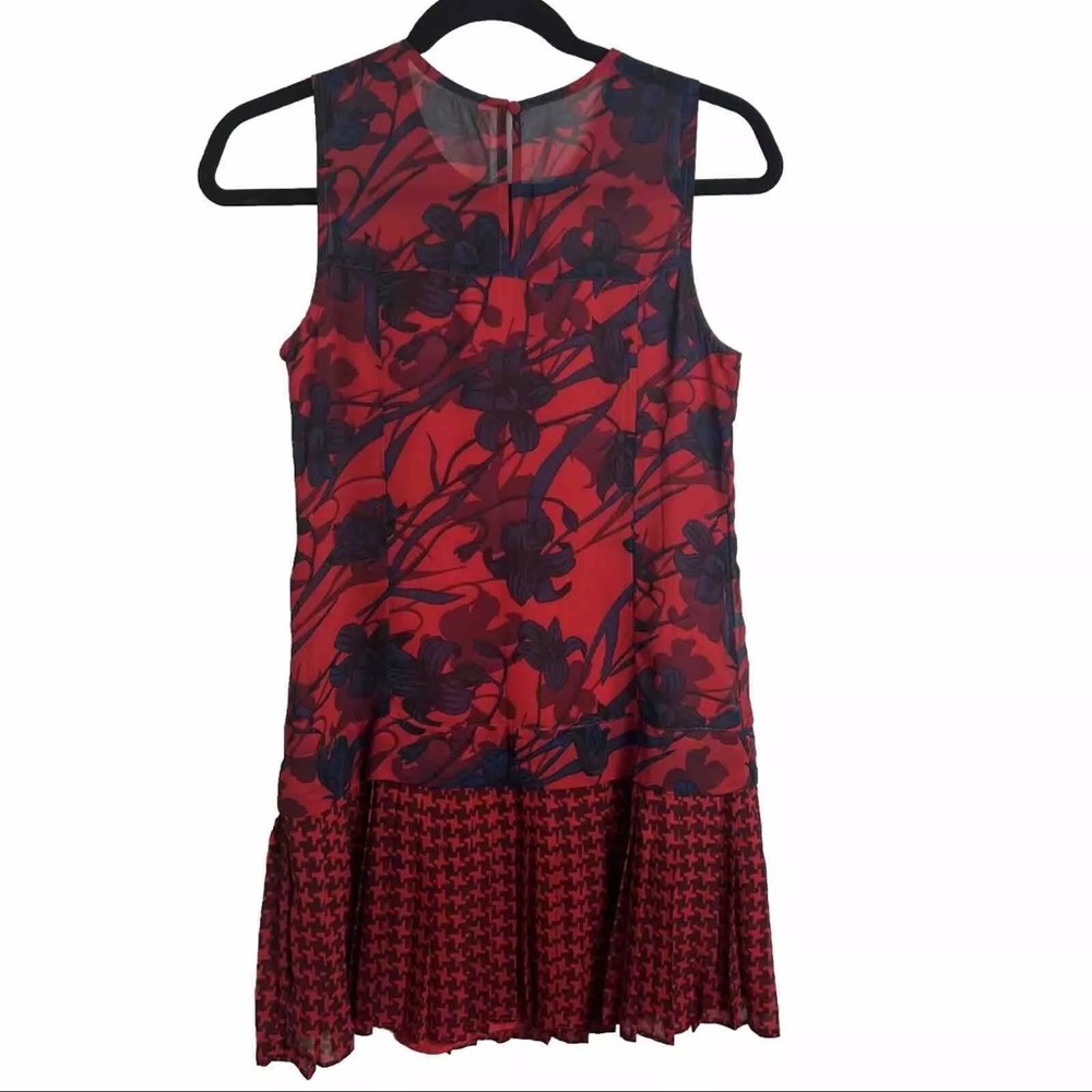 Abercrombie Fitch Drop Waist Chiffon Dress Sleeveless Pleated Navy Red Size 0